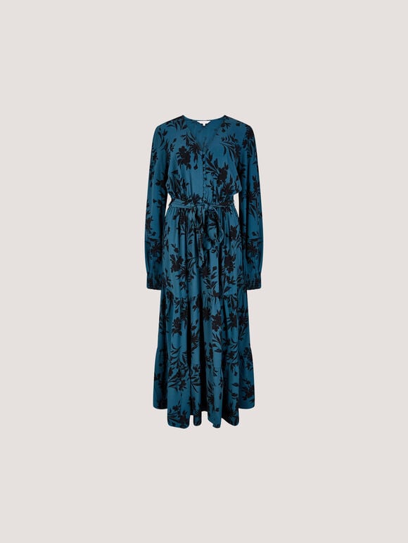 Floral Crepe Midi Dress, Teal, large