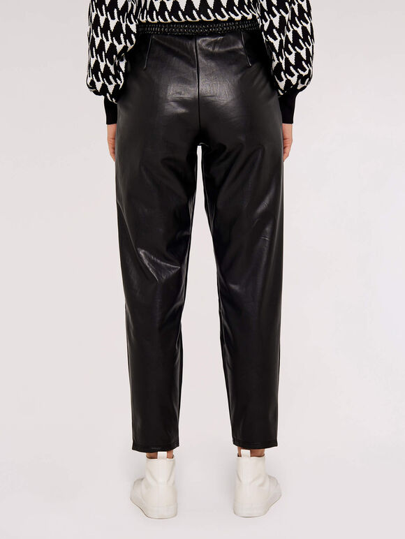 Leather Look Tapered Trousers, Black, large