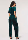 Velvet Wrap Culotte Jumpsuit, Green, large