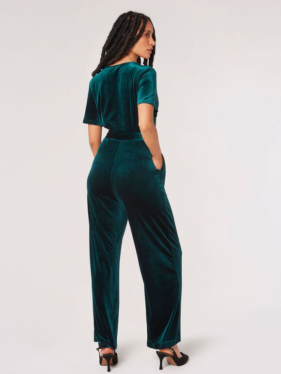 Velvet Wrap Culotte Jumpsuit, Green, large