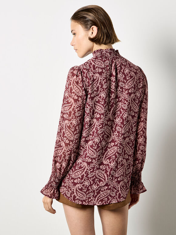 Paisley Print Chiffon Top, Burgundy, large