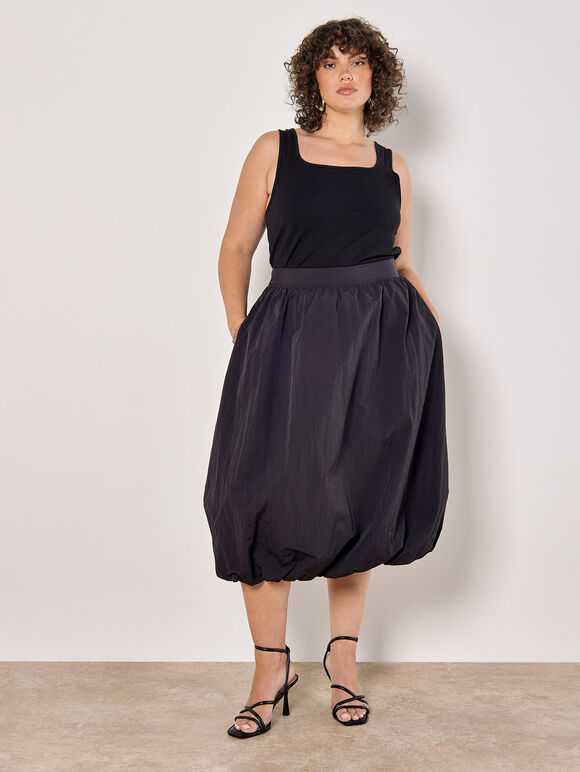 Curve Puffball Midi Skirt, Black, large