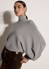 Ribbed Knit Batwing Cape Jumper, Silver, large