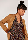Suedette Waterfall Car Coat, Brown, large