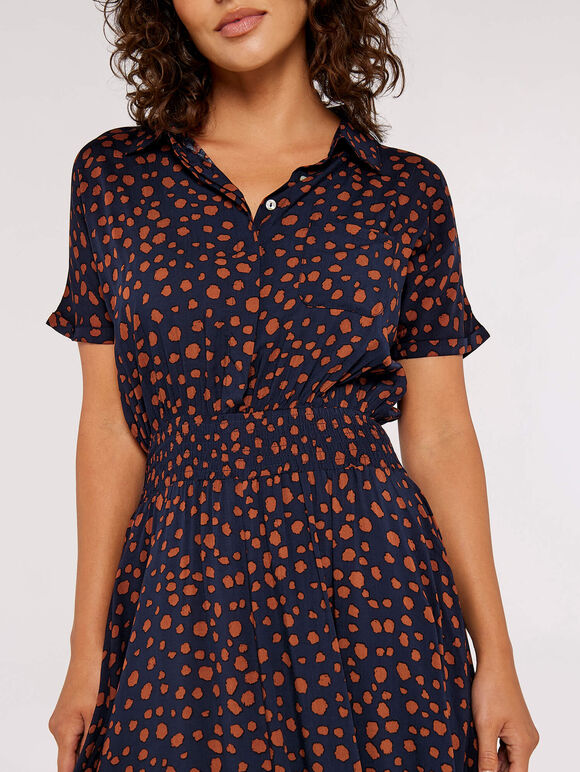 Dot Smock Midi Dress, Navy, large