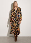 Crepe Folk Floral Midi Dress, Black, large