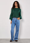 Contrast Chiffon Sleeves Jumper, Green, large
