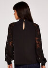 Sheer Raglan Sleeve Mock Neck Top, Black, large