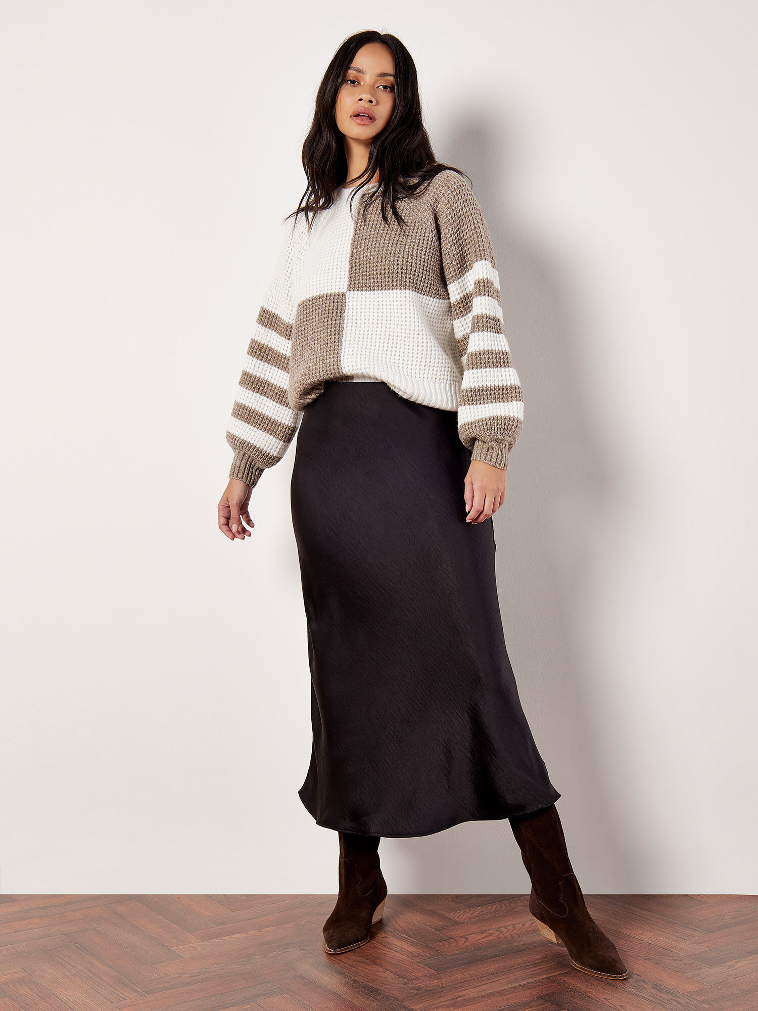 Block waffle knit pullover best sale