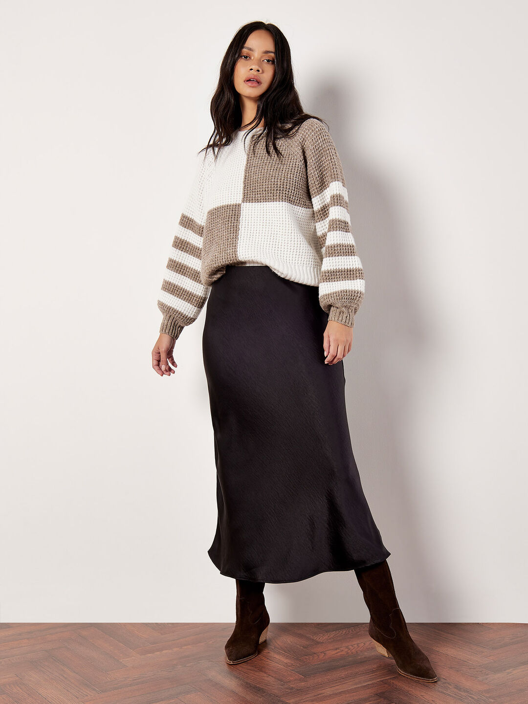 Image of Colour Block Waffle Knit Jumper