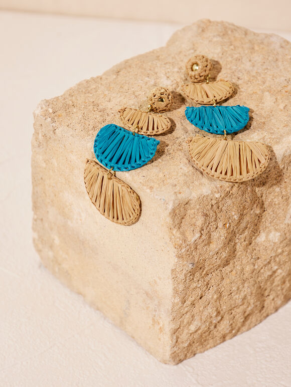 Straw Blue Earrings, Blue, large