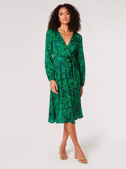 Swirl Satin Wrap Midi Dress
