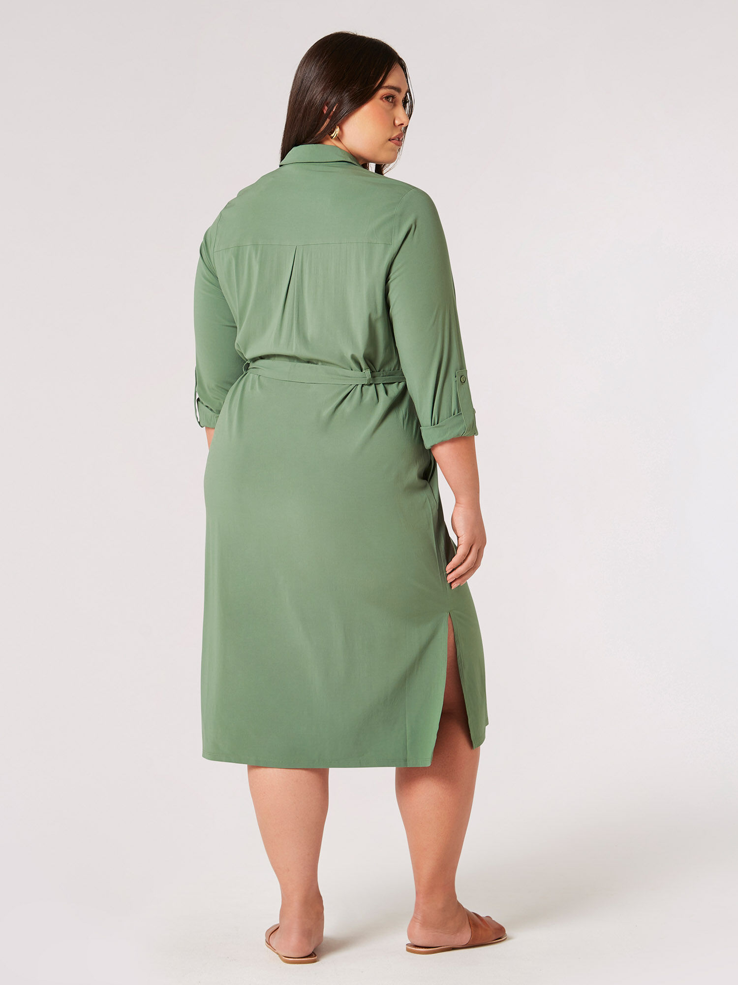Curve Utility Shirt Midi Dress Apricot Clothing