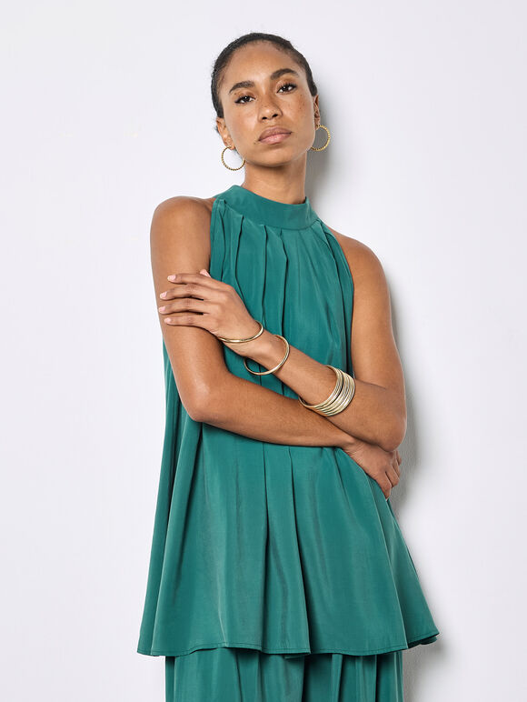 Soft Pleat Tunic Top, Teal, large