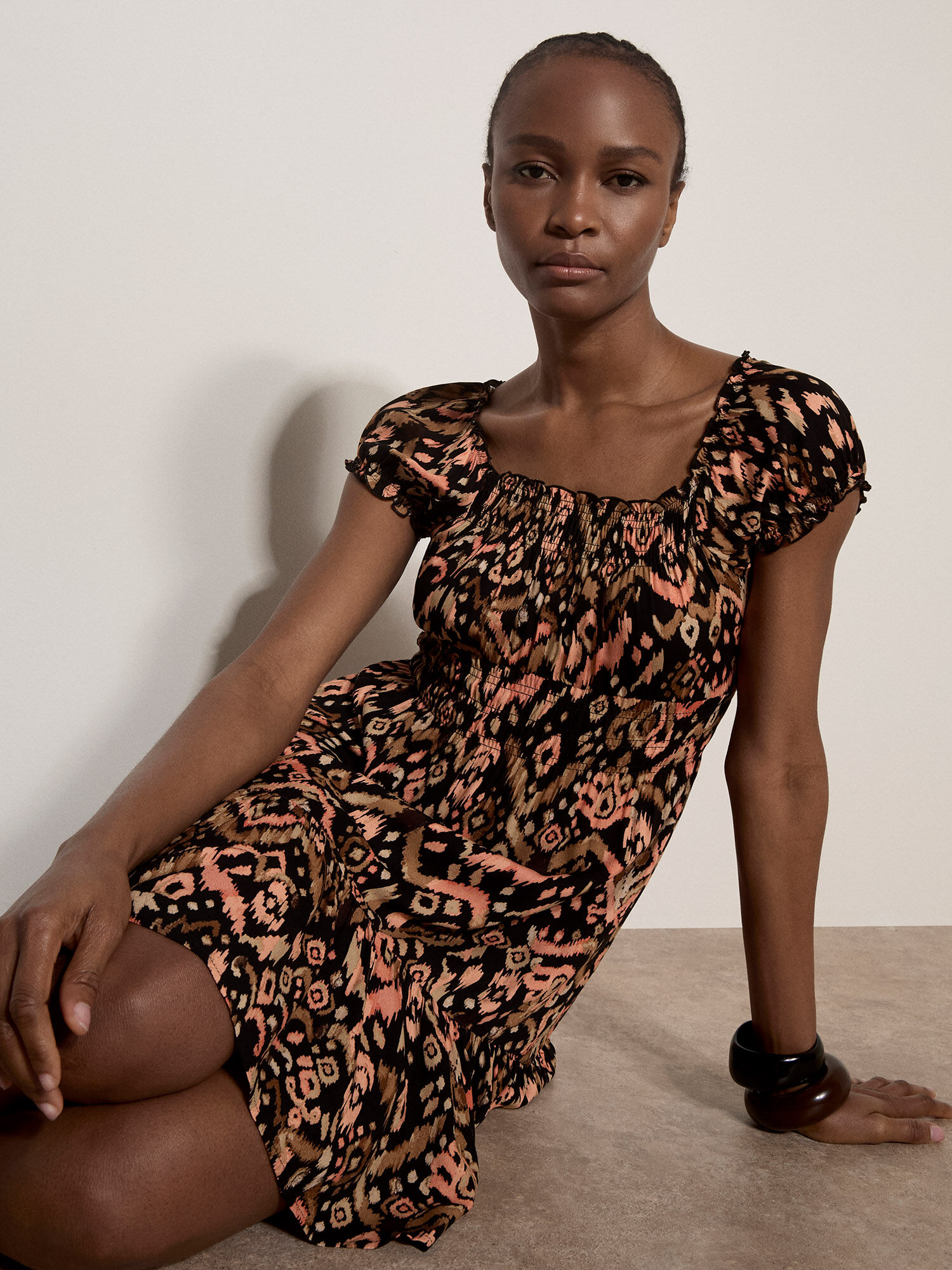 Colourful Ikat Milkmaid Mini Dress | Apricot Clothing