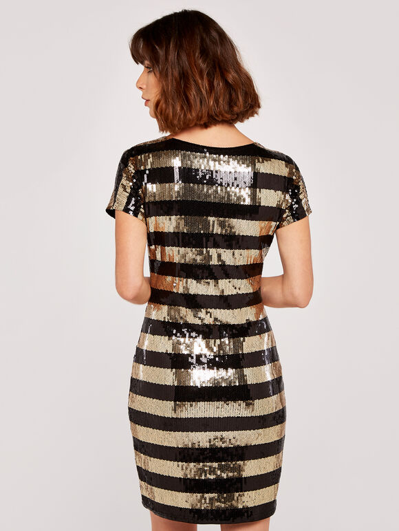 Sequin Stripe Mini Dress, Yellow, large