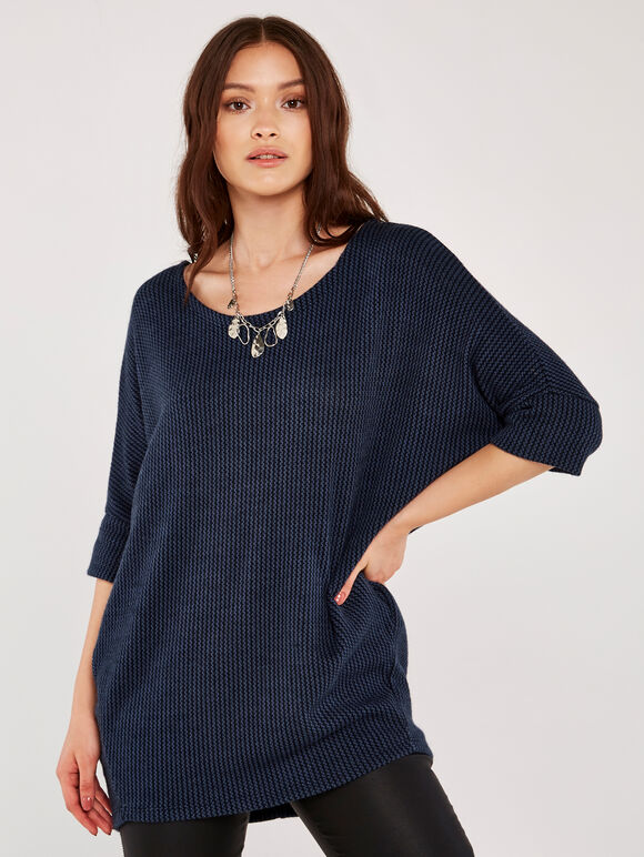 Textured Oversized Top, Navy, large