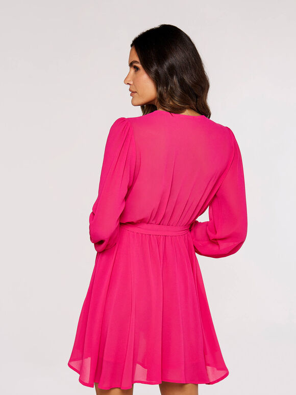 Chiffon Wrap Mini Dress, Fuchsia, large
