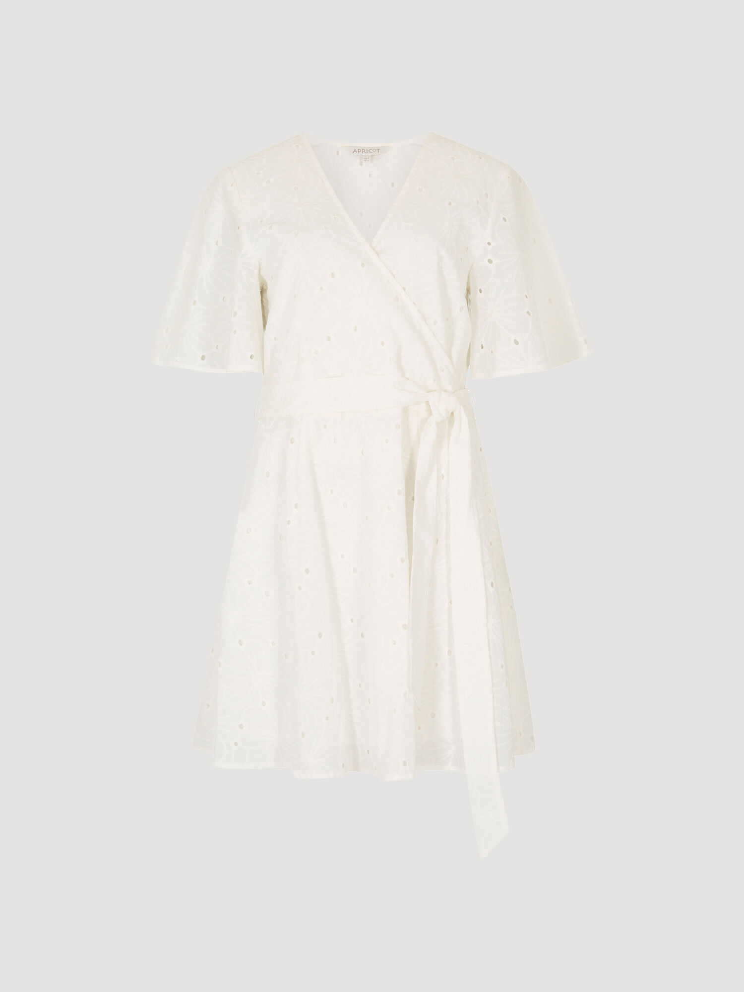 Broderie Kimono Wrap Mini Dress Apricot Clothing