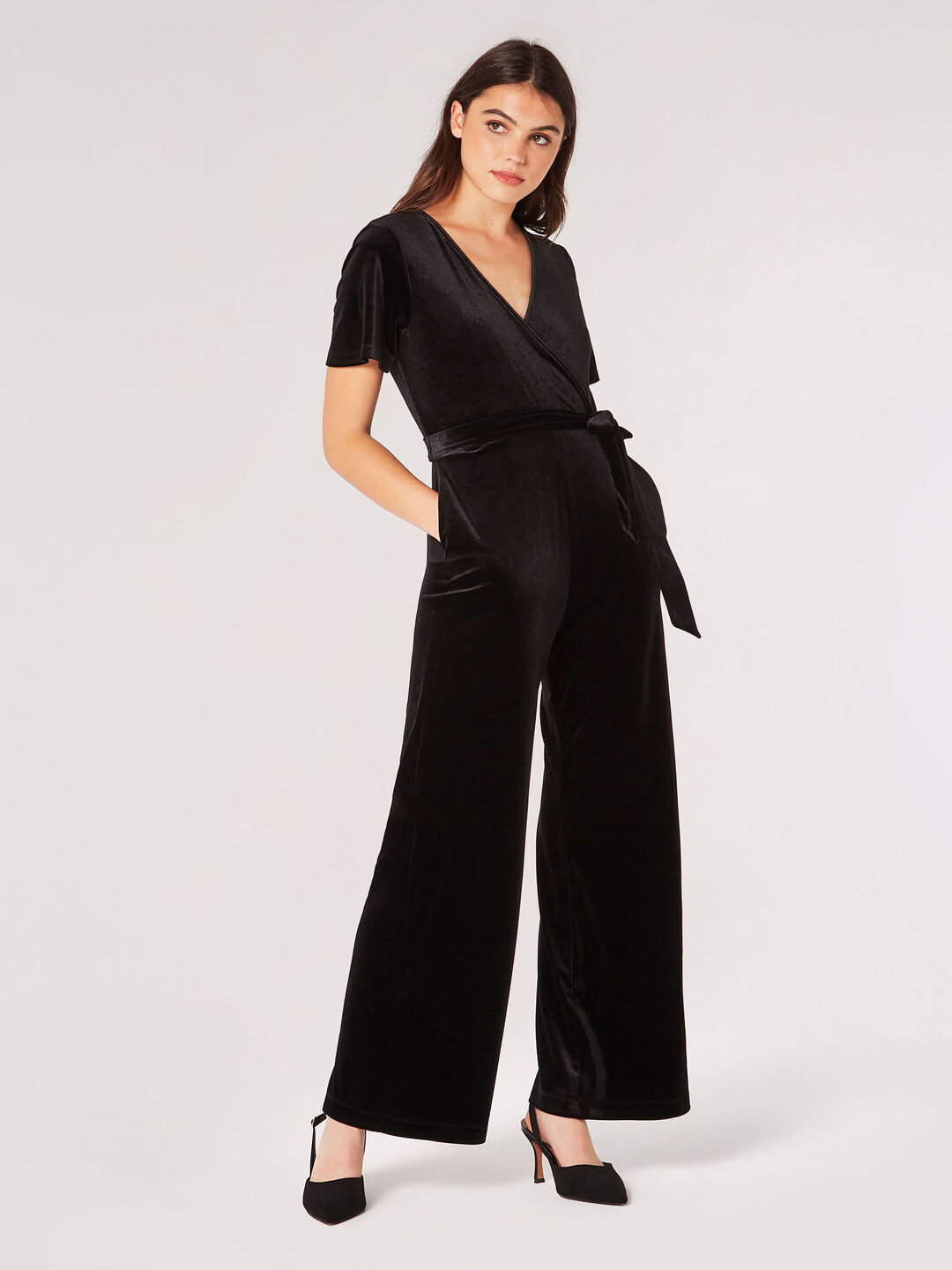Image of Velvet Wrap Culotte Jumpsuit