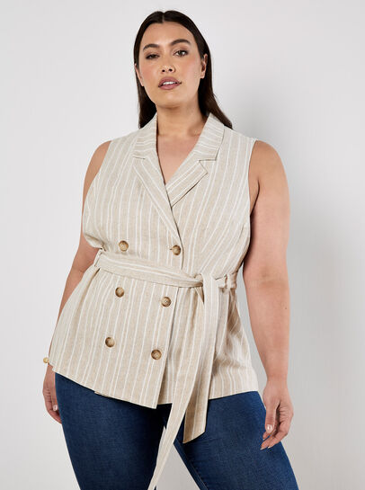 Curve Stripe Linen Blend Waistcoat