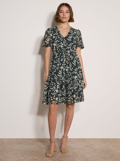 Silhouette Leaf Drawstring Mini Dress