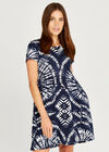 Tribal Tie Dye Shirt Dress, Navy, large