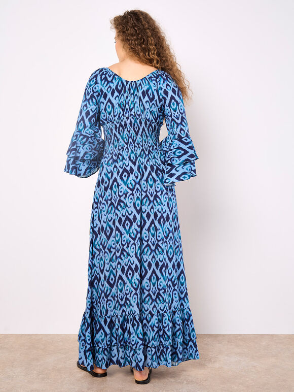 Ikat Swirls Maxi Dress, Blue, large