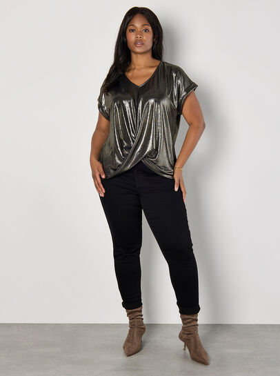 Curve Metallic Foil Twist Hem Top