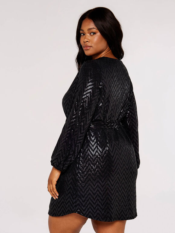 Curve Chevron Mini Dress, Black, large