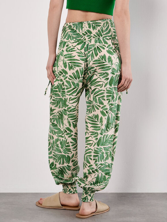 Tropical Leaf Print Tapered Joggers, Green, large