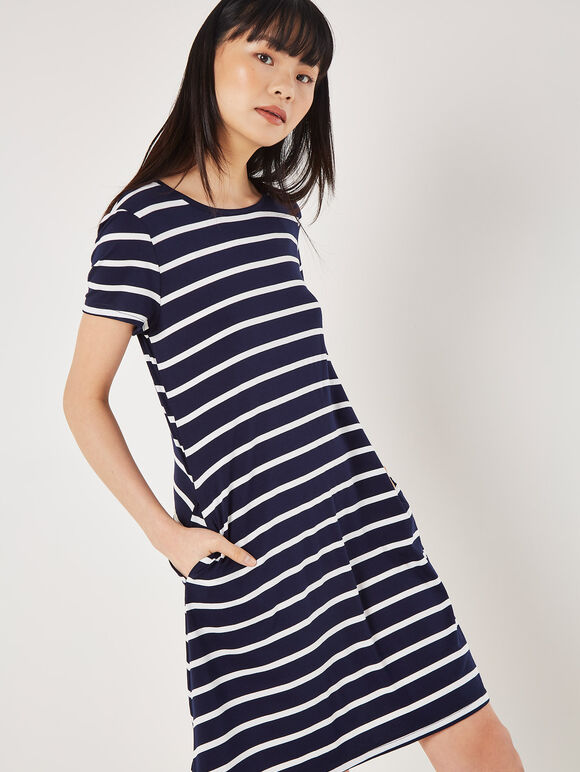 Stripe Jersey Mini Dress, Navy, large