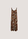 Leaf Print Wide Leg Jumpsuit, Rust, large