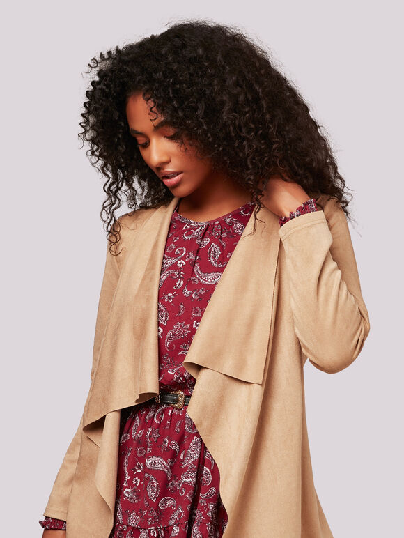 Suedette Waterfall Jacket, Stone, large