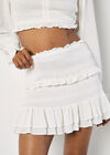 Smocked Ruffle Mini Skirt, White, large