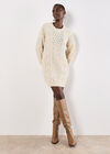 Cable Knit Oversized Jumper Mini Dress, Stone, large