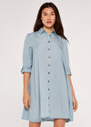 Denim Swing Shirt Mini Dress, Blue, large