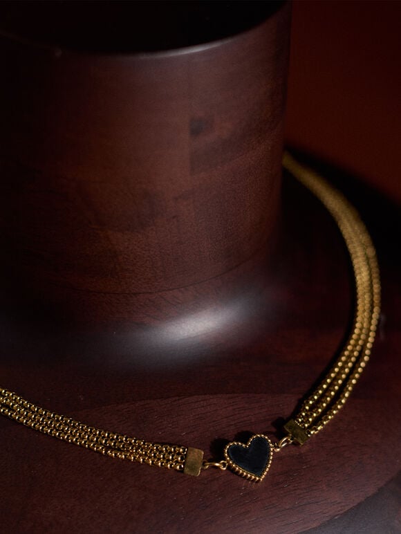 Multi Chain Heart Gold Tone Necklace, Gold, large
