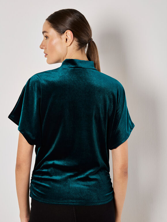 Velvet Ruched Side Top, Green, large