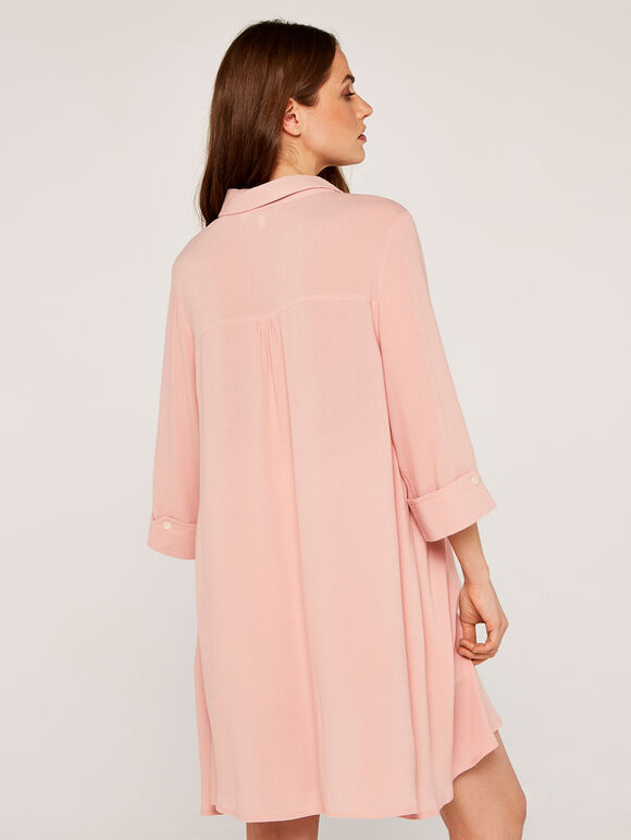 Longline Curved Hem Shirt, Pink, large