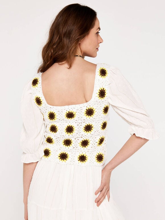 Sunflower Crochet Sleeveless Top, Yellow, large