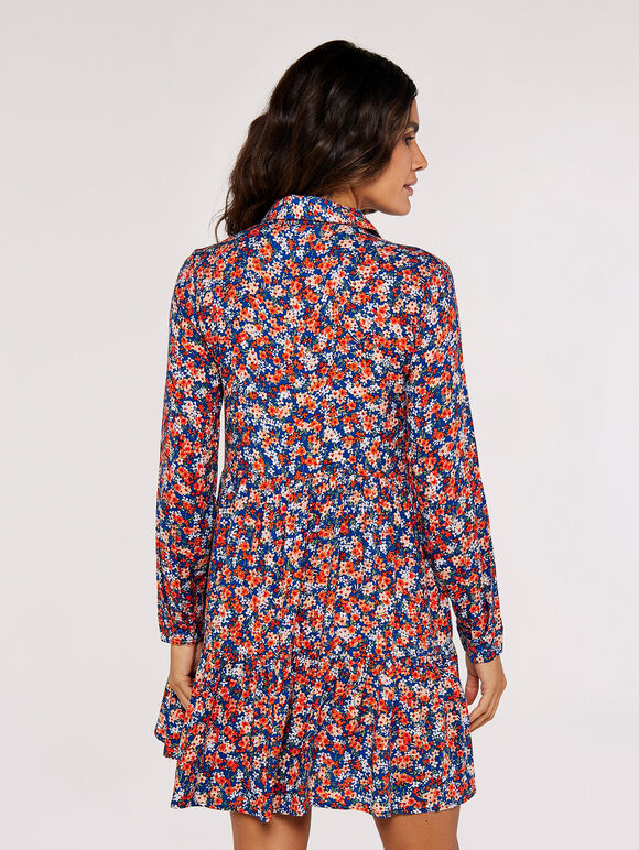 Ditsy Shirt Mini  Dress, Blue, large