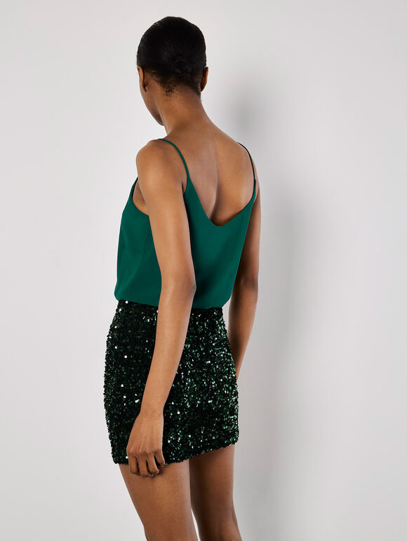 Chiffon Sequin Cami Mini Dress, Green, large