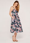 Tropical Floral Button Down Tea Dress, Navy, large