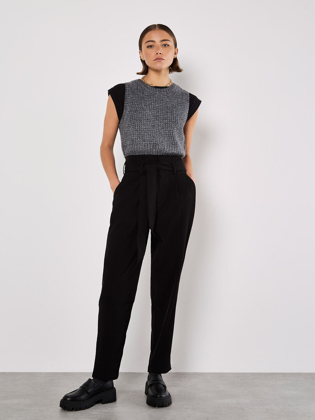 Image of Paperbag Twill Straight Leg Trousers