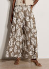 Leaf Print Pleated Culotte Trousers, Stone, large