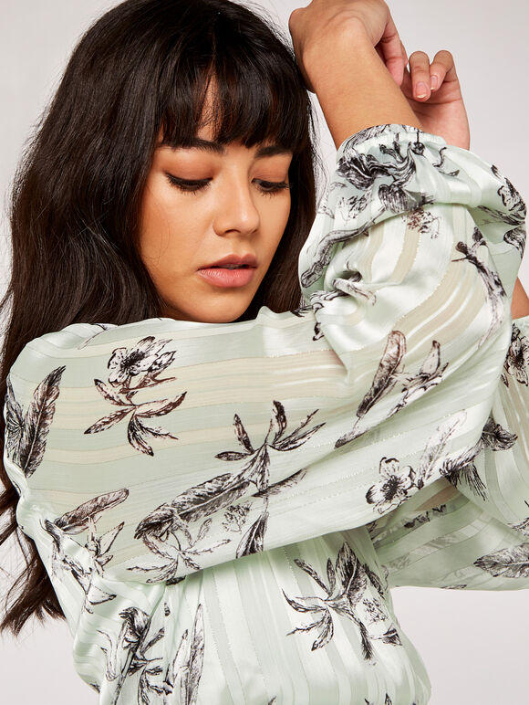 Botanical Wrap Dress, Mint, large