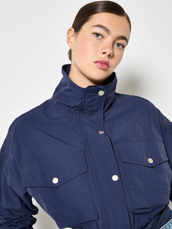 Sporty Cropped Jacket, Navy, large