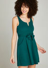 V Detail Two Pocket Skater Dress, Green, large