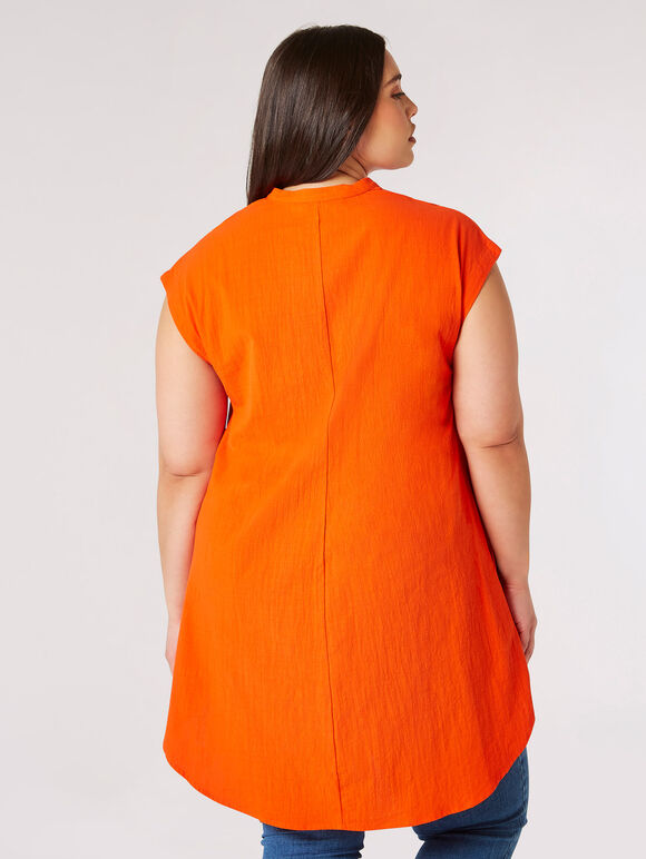 Curve Textured Cotton High-Low Hem Top, Orange, large